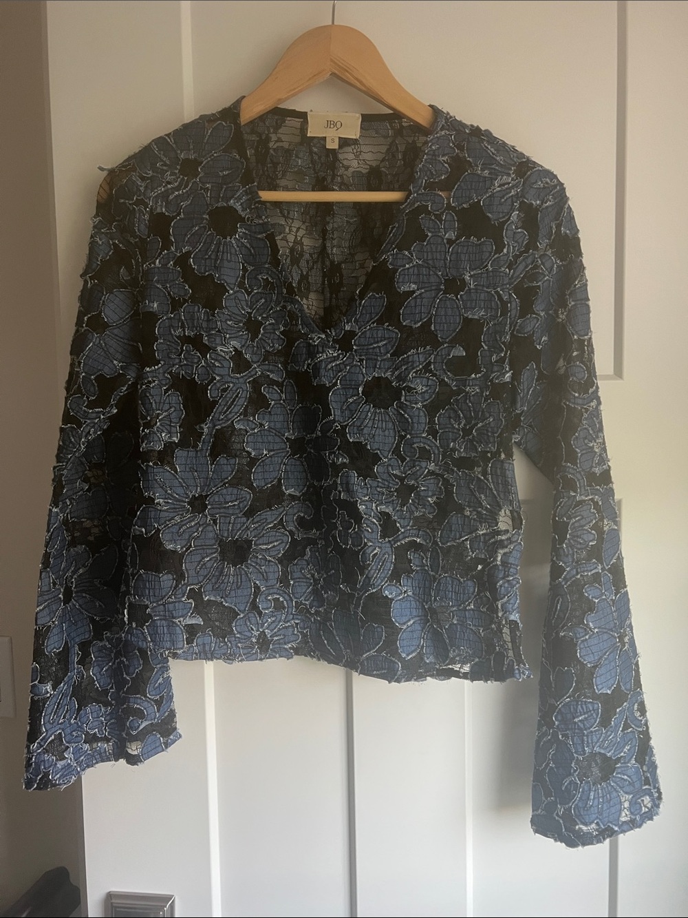J.B.0 Blue Floral Lace V-Neck Blouse